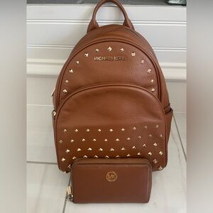 Michael Kors Abbey MD Studded Leather Backpack & Matching Wallet.